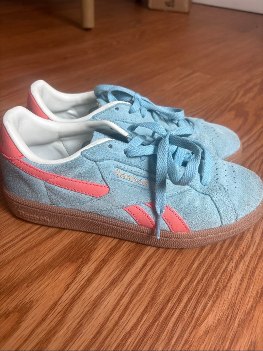 Reebok club b Suede Sneakers in Sky Blue with Coral Accents